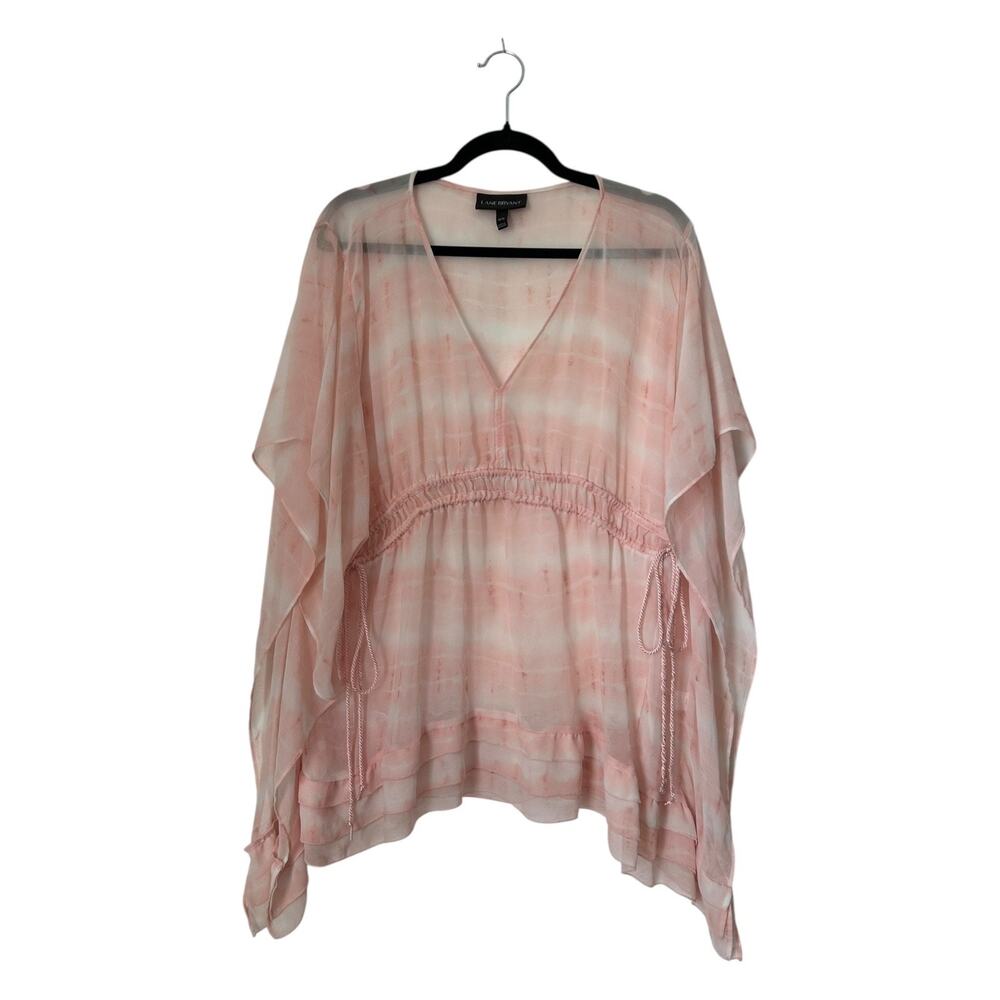 Lane Bryant Top Size 14/16 Pink Tie Dye Pullover Sheer Tunic Fairy Flowy Boho